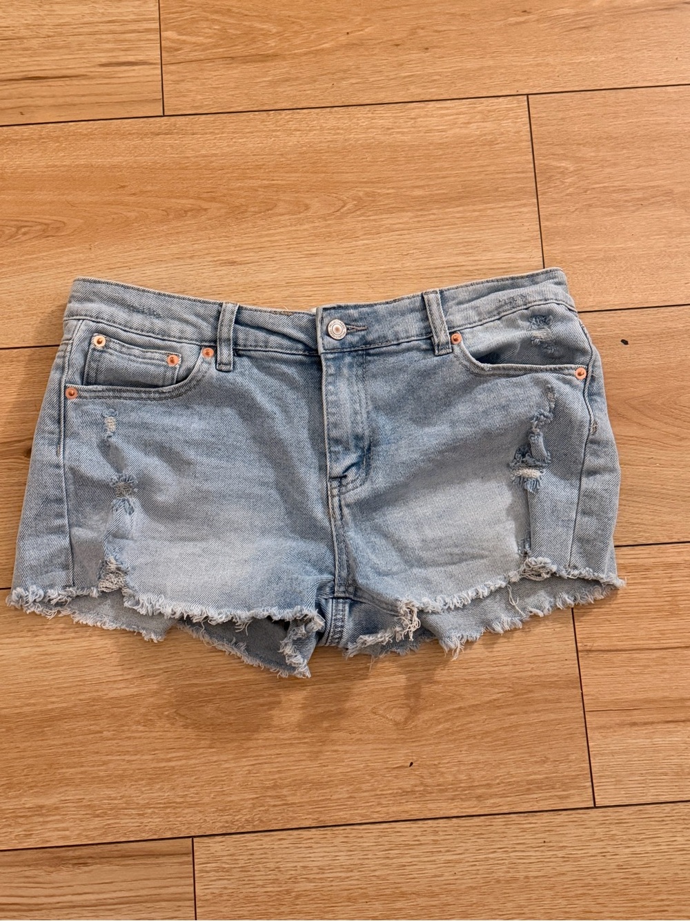 Light Wash Distressed Denim Cutoff Shorts